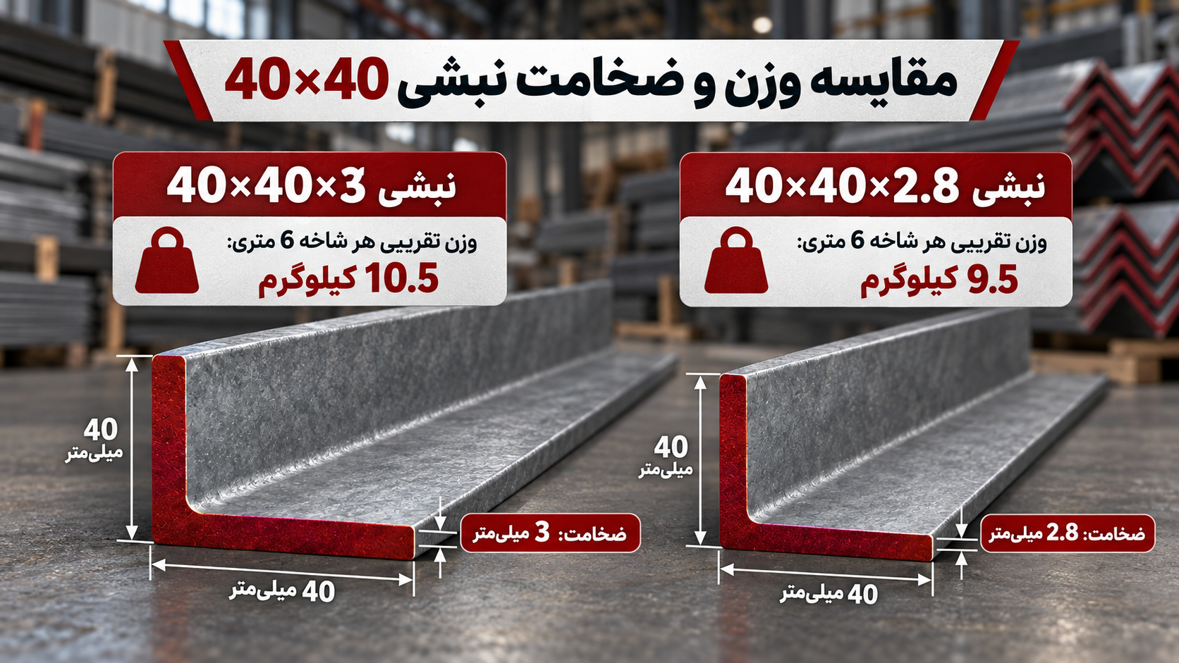 مشخصات فنی نبشی 40×40×3-4