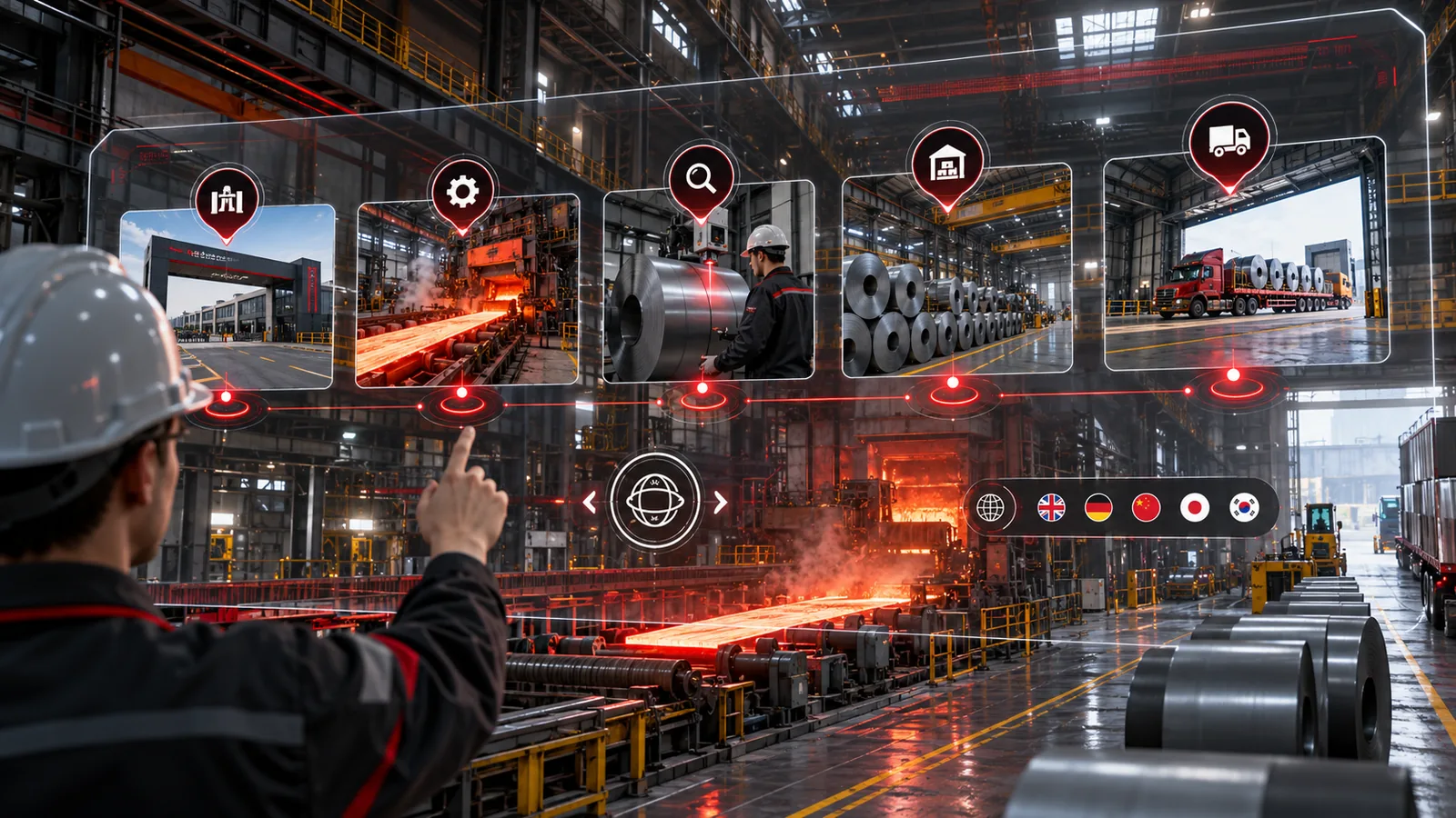 Interactive virtual factory tour for NFPK showing production quality control warehouse and loading